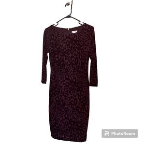 Cache Purple‎ Leopard Y2K Velvet Bodycon Cocktail Dress 3/4 Mesh Sleeve Size 6